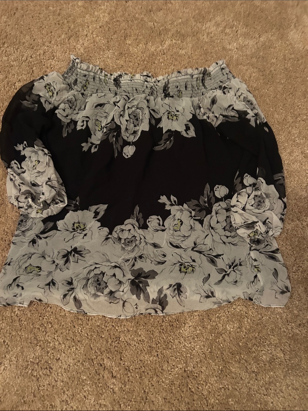 White House Black Market Black Blouse with Light Gray Trim